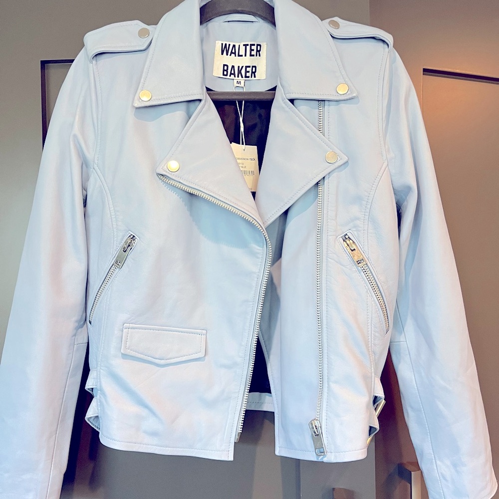 NWT Walter Baker Powder Blue Liz Moto Leather Jacket Medium